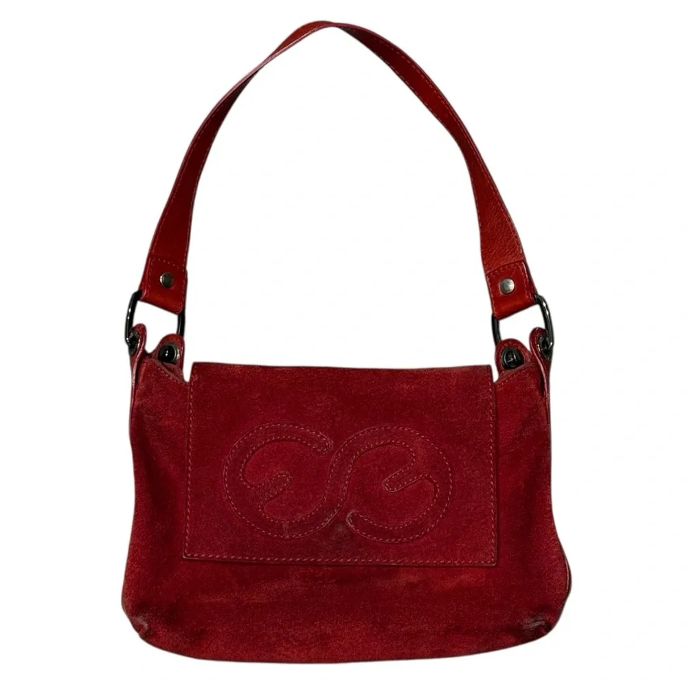 Vintage Escada Suede Leather Red Handbag Shoulder Bag - Picture 1 of 5